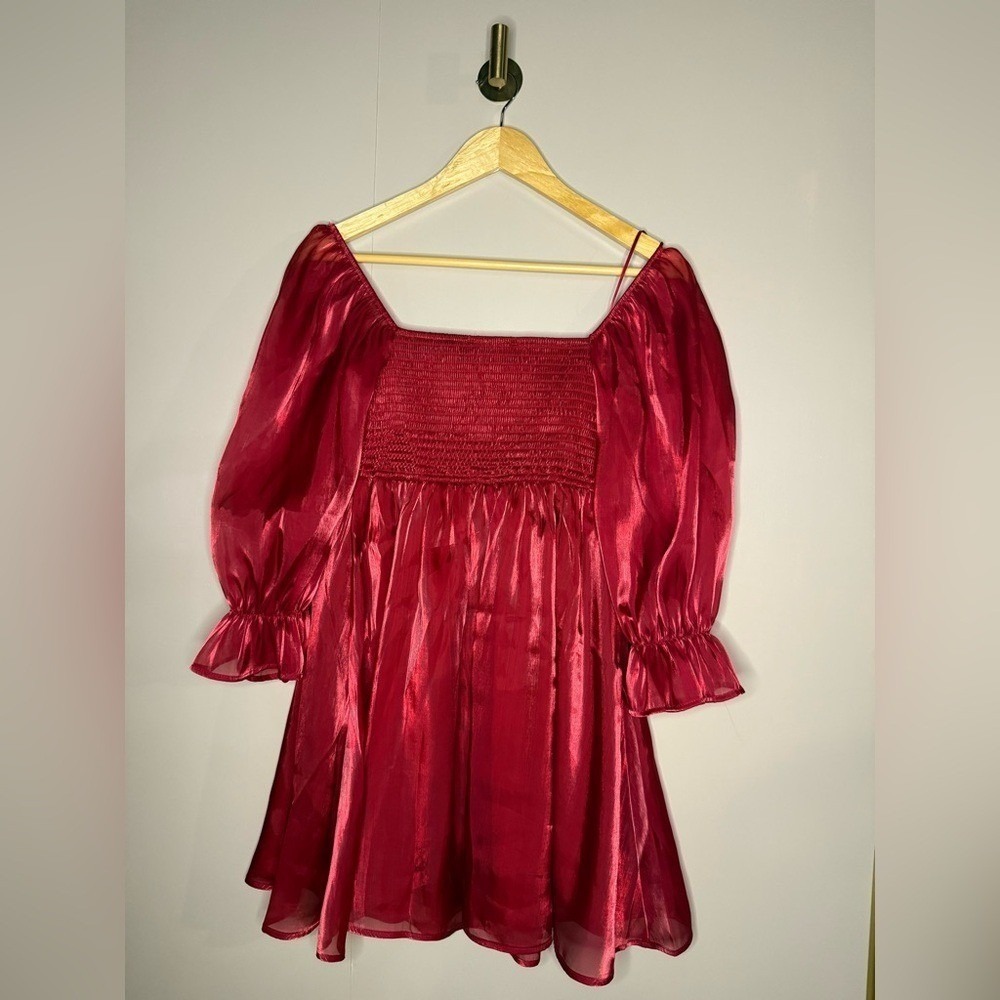 Red Shimmer Babydoll Mini Dress Y2K Holiday Party Women's Small - Picture 2 of 4